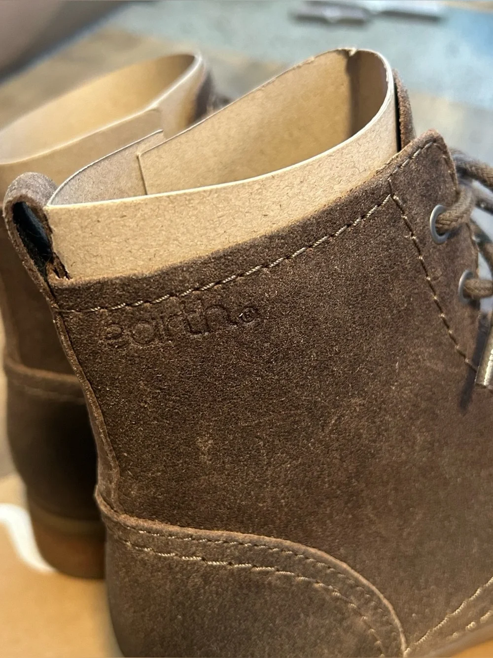 New Earth Leather Lace-Up Ankle Boots Janel Medium Brown Size Womens Size 7 M
